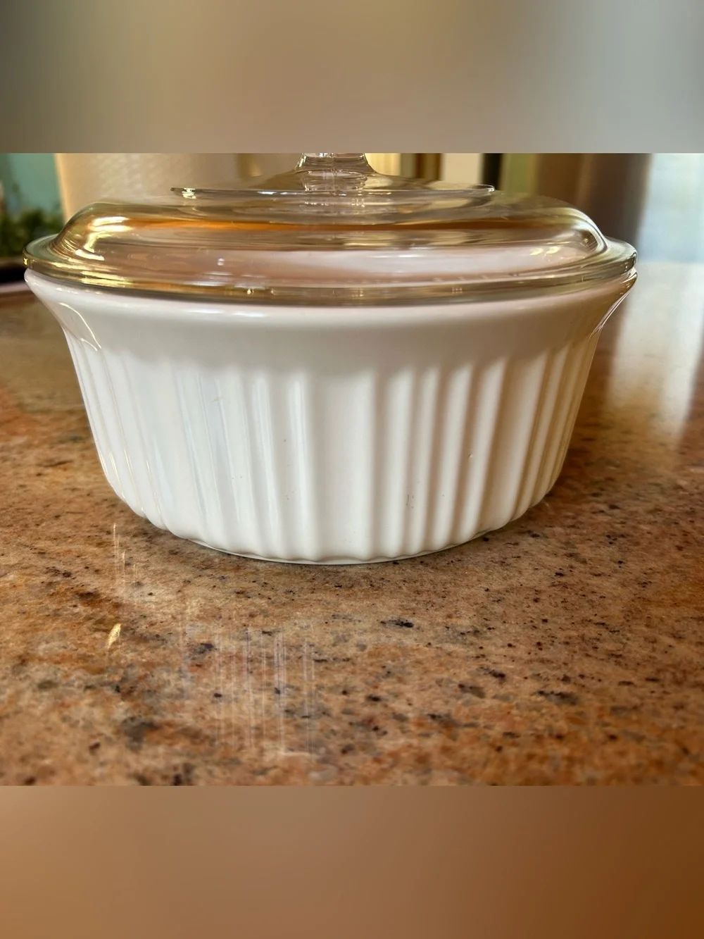 Corningware 1.5Qt French White Round Ribbed Casserole w/Pyrex Glass Lid G-5-C